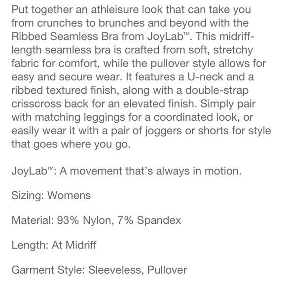 JoyLab Ribbed Seamless Sports Bra NWT Brown - Picture 4 of 6